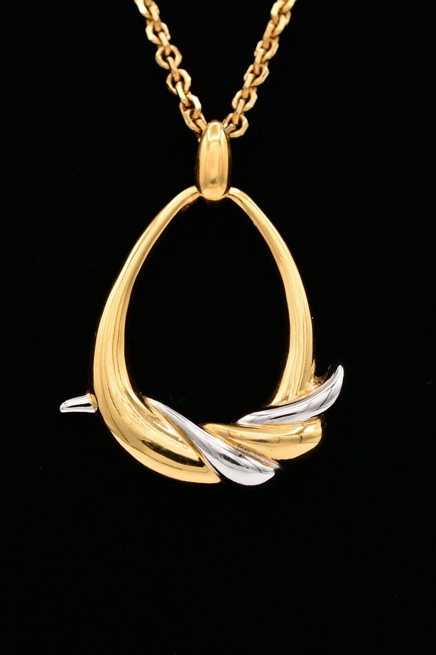 Monet Vintage Pendant Necklace Silver Gold Tone Chunky Chain Signed 1970s Bin2